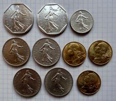 Frankreich, 2, 1, ½ franc, 10 centimes 1979-1990 10er Lot